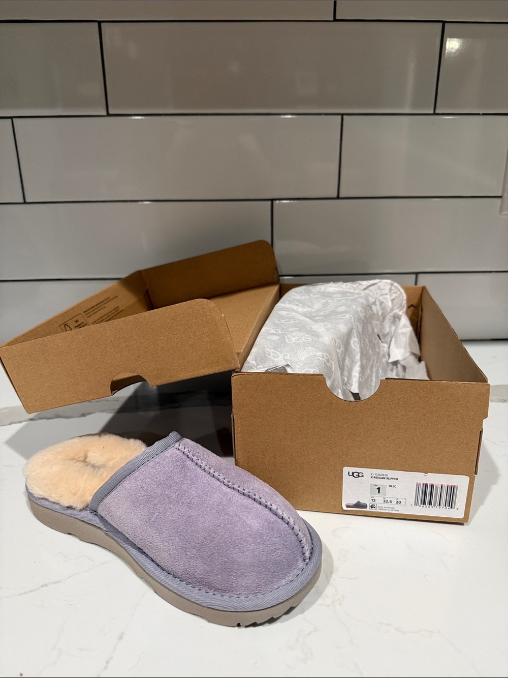UGG Lavender Suede Shearling Slide Slippers